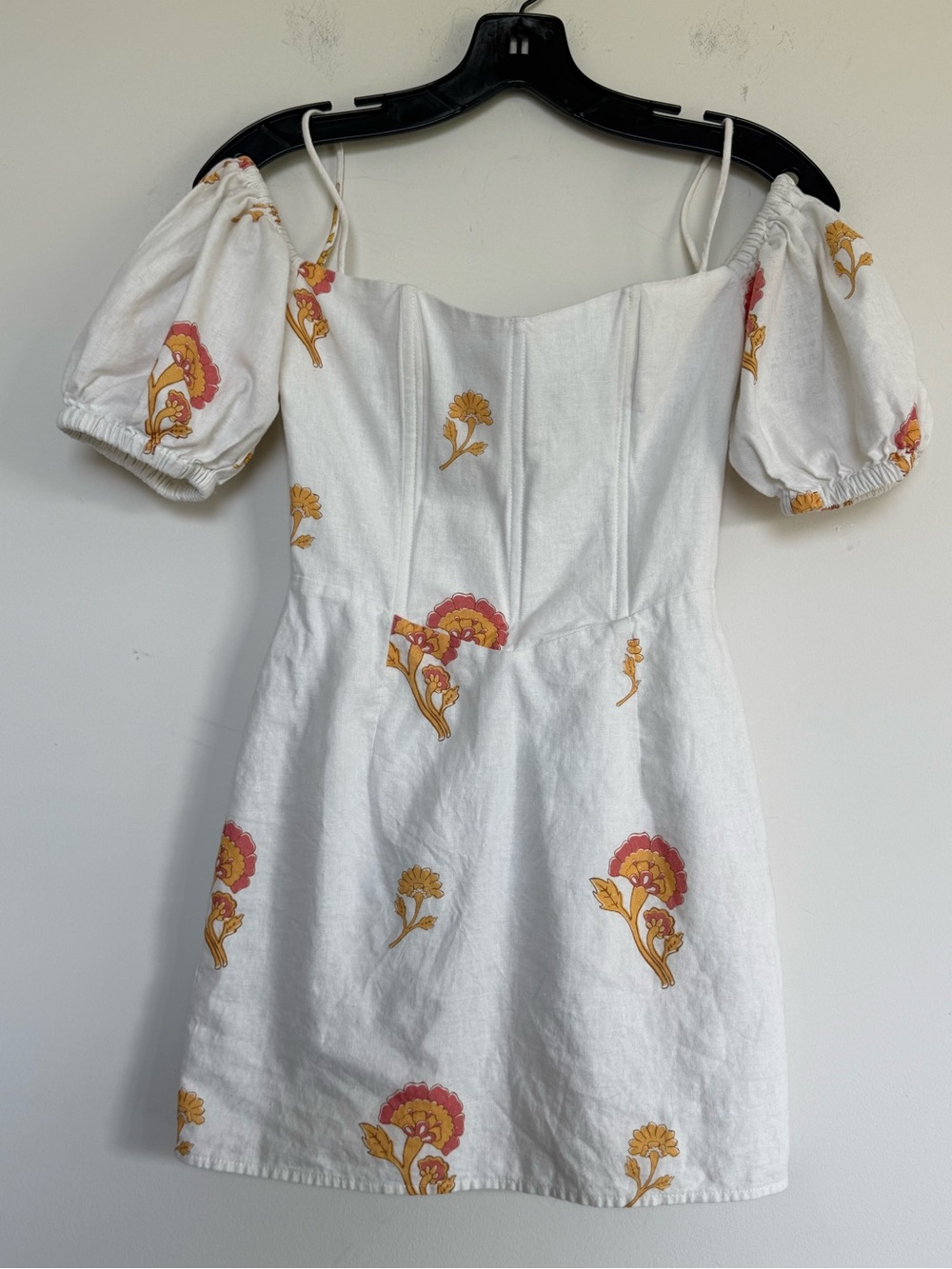 Sabo Skirt White Mini Dress with Yellow and Pink Floral Print